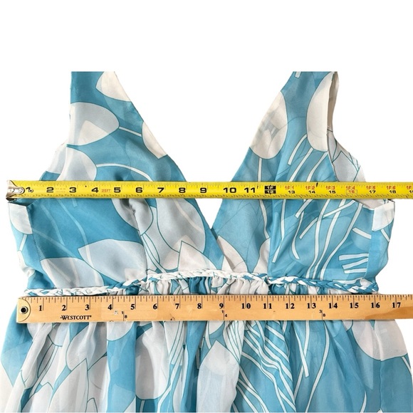 Vintage Eve Stillman Maxi Dress Sheer Blue White Floral Print V Neck Size Small - Picture 7 of 15